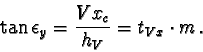 \begin{displaymath}\tan \epsilon_y = \frac{Vx_c}{h_{V}} = t_{Vx} \cdot m\,.
\end{displaymath}