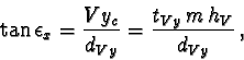 \begin{displaymath}\tan \epsilon_x = \frac{Vy_c}{d_{Vy}} =
\frac{t_{Vy}\, m\, h_V}{d_{Vy}}\,,
\end{displaymath}