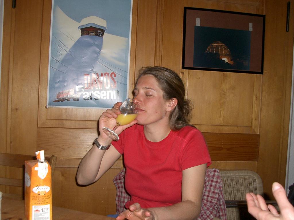 Sonja enjoying orange juice