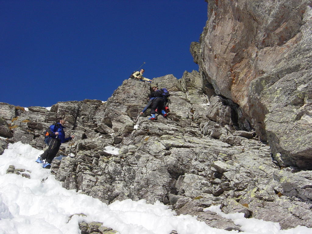 Scrambling down from the summit