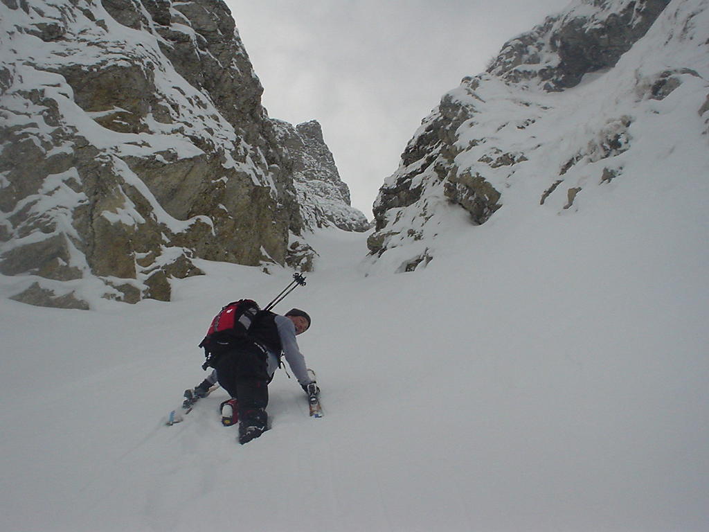 Thomas climbing the couloir.