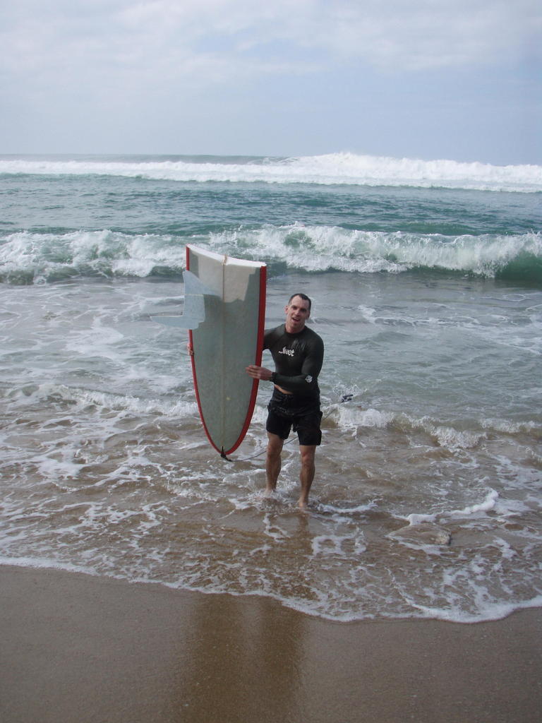 A broken board in the big waves