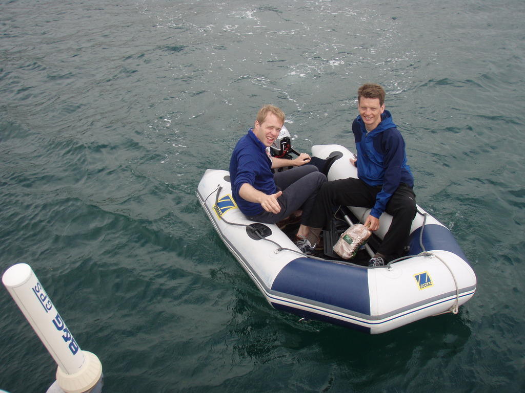 Mark and Barney in the Dinghy