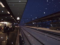 Snow falling at Landquart station